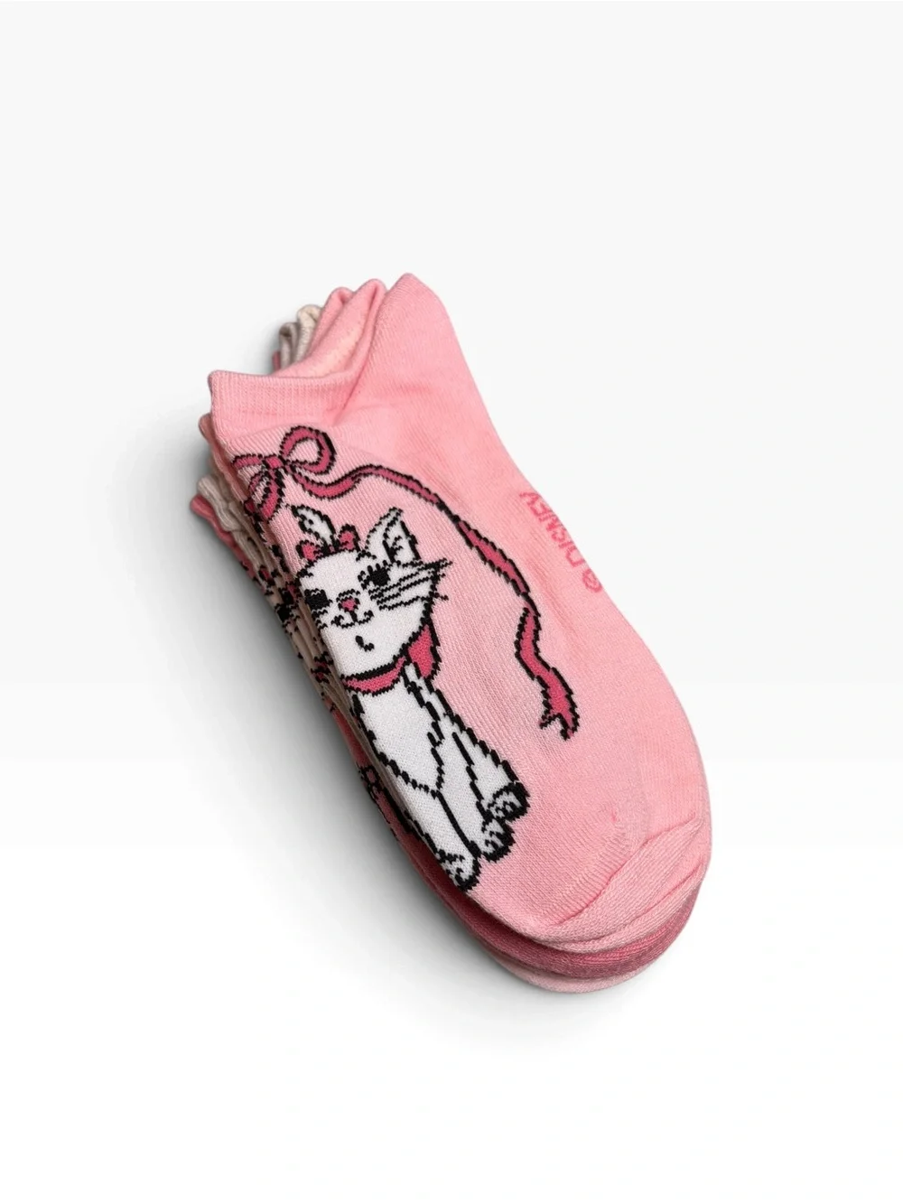 Disney The Aristocats Marie Pink White Gray Bow Cat Ankle Socks 5 Pack